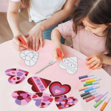 Relaxgiant 24 Sets Valentine Hearts Sand Art Craft Kit with Colored Sand Brushes DIY Valentine's Day Sand Painting Craft Create Your Own Sand Art for Kids Party Supplies Fun Home Activities