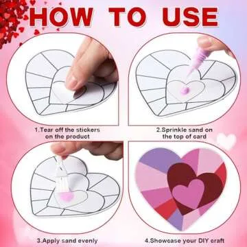 Relaxgiant 24 Sets Valentine Hearts Sand Art Craft Kit with Colored Sand Brushes DIY Valentine's Day Sand Painting Craft Create Your Own Sand Art for Kids Party Supplies Fun Home Activities
