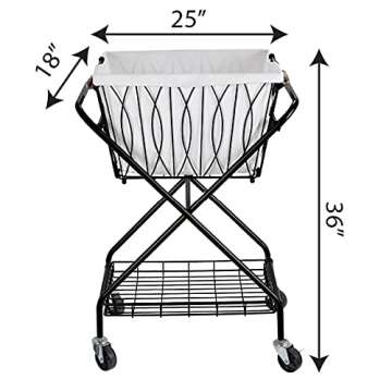 Artesa Verona Collapsible Laundry Cart with Basket, Black Large