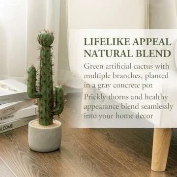 MyGift 16 Inch Faux Cactus in Cement Planter Pot
