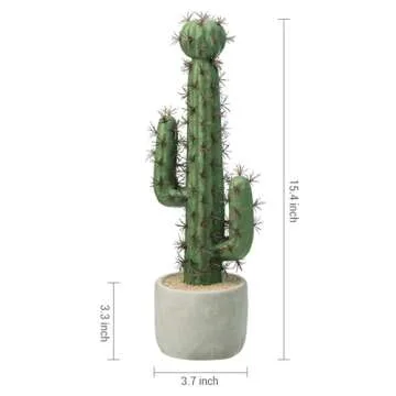 MyGift 16 Inch Faux Cactus in Cement Planter Pot