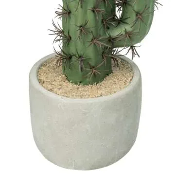 MyGift 16 Inch Faux Cactus in Cement Planter Pot