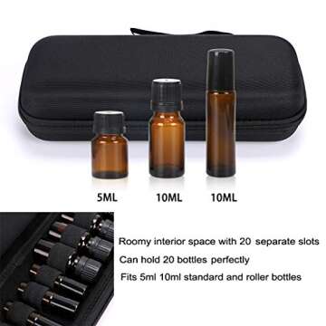 Hipiwe EVA Essential Oils Carrying Case Organizer for 20 Bottles 5ml 10ml Standard and Rollers Bottles Portable Hard Shell Essential Oils Travel Bag Holder for Essential Oils Bottle Storage (Black)