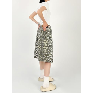 QJK Baggy Y2K Leopard Print Jean Shorts for Trendy Style