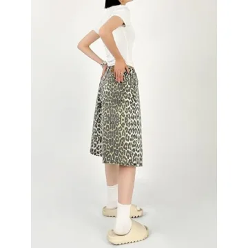 QJK Baggy Y2K Leopard Print Jean Shorts for Trendy Style