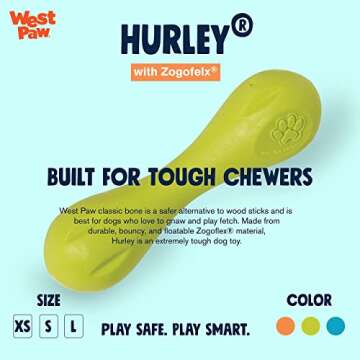 WEST PAW Zogoflex Hurley Dog Bone Chew Toy – Floatable Pet Toys for Aggressive Chewers, Catch, Fet...
