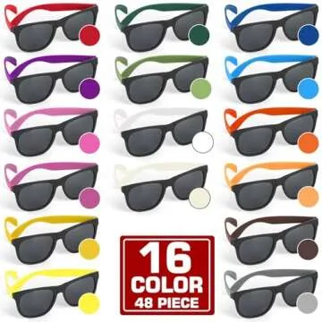 48 Pack 16 Colors Neon Party Sunglasses, 80’s Retro Style Party Favors Sun Glasses Bulk for Carniv...