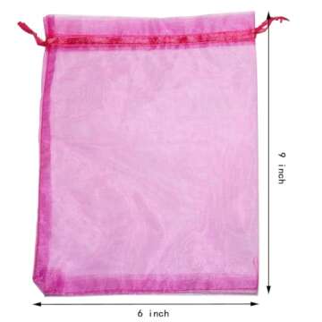 SUNGULF 100pcs Organza Pouch Bag Drawstring 6"x9" 16x22cm Strong Gift Candy Bag Jewelry Party Wedding Favor (Hot Pink)