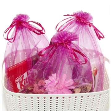 SUNGULF 100pcs Organza Pouch Bag Drawstring 6"x9" 16x22cm Strong Gift Candy Bag Jewelry Party Wedding Favor (Hot Pink)