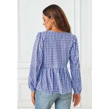 Stylish MEROKEETY Tie Front Plaid Blouse for Women