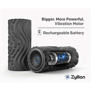 Zyllion Rechargeable Vibrating Foam Roller - 4-Speed Deep Tissue Muscle Massage with 3 High-Density Surfaces for Pain Relief, Physical Therapy, Recovery, Feet, Legs, Neck, Back - Black/Blue (ZMA-22)