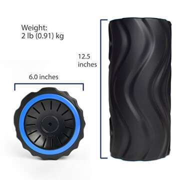 Zyllion Rechargeable Vibrating Foam Roller - 4-Speed Deep Tissue Muscle Massage with 3 High-Density Surfaces for Pain Relief, Physical Therapy, Recovery, Feet, Legs, Neck, Back - Black/Blue (ZMA-22)