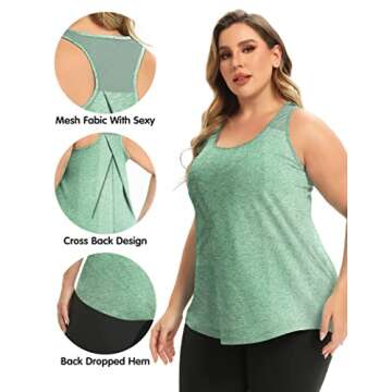FOREYOND Plus Size Workout Tank Tops for Women Loose Fit Racerback Sleeveless Activewear Tops Gym Yoga Athletic Shirts Sport Exercise Light Green