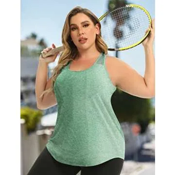 FOREYOND Plus Size Workout Tank Tops for Women Loose Fit Racerback Sleeveless Activewear Tops Gym Yoga Athletic Shirts Sport Exercise Light Green