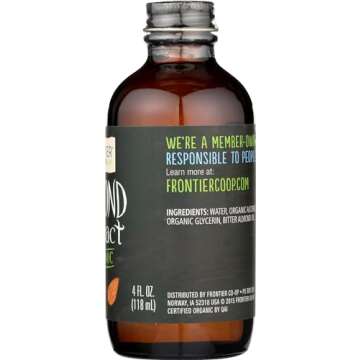 Frontier Co-op Organic Almond Extract, 4 Ounce Glass Jar, Warm Sugar-free Vegan Flavor for Desserts, Coffee and Smoothies