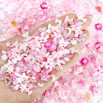 Briskbloom 320PCS Pink Assorted Mix 3D Nail Charms, Cute Resin Charms for Acrylic Nail Decoration DI...
