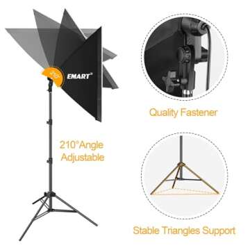 EMART Softbox Lighting Kit, 24"x24" Soft Box Lights Photography Accessories with 5500K E27 CFL Light Bulbs, Professional Camera Photography Lighting Kit for Studio Video Recording, Filming, Podcast