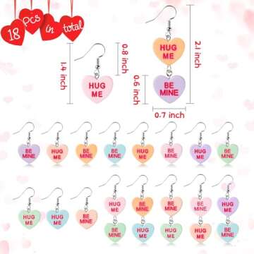 Xqumoi 18Pcs Valentine’s day Conversation Heart Candy Earrings Hug Me Be Mine Resin Heart Pendant ...
