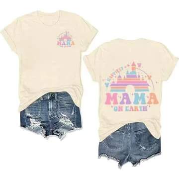 Mom Shirts for Women Happiest Mama On Earth Graphic Tees Funny Mama Shirt Family Holiday Vacation To...