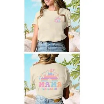 Mom Shirts for Women Happiest Mama On Earth Graphic Tees Funny Mama Shirt Family Holiday Vacation Tops Apricot