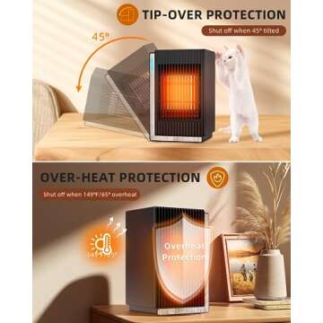BZGG Space Heater, Small Portable Electric Heaters 1200W/800W, 2/4/6H Timer, Fast Heating, Tip-Over and Overheat Protection, Mini PTC Ceramic Room Desk Heater for Office Bedroom Indoor Use