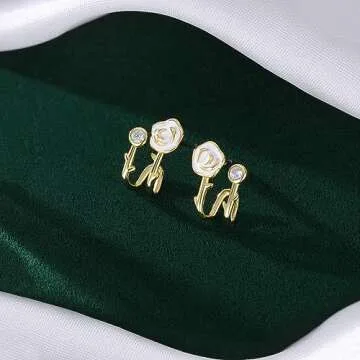 SLUYNZ Sterling Silver Camellia Flower Cuff Earrings for Women