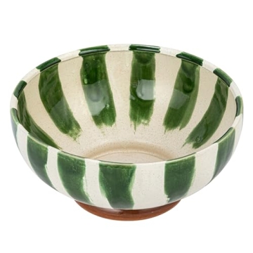 Creative Co-Op Hand-Painted Stoneware Footed Bowl