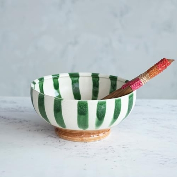 Creative Co-Op Hand-Painted Stoneware Footed Bowl