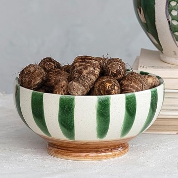 Creative Co-Op Hand-Painted Stoneware Footed Bowl