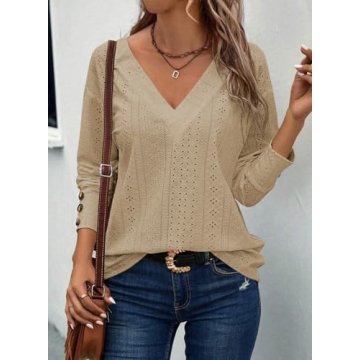 Trendy V Neck Loose Long Sleeve Blouses - Dokotoo