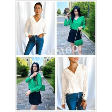 Trendy V Neck Loose Long Sleeve Blouses - Dokotoo
