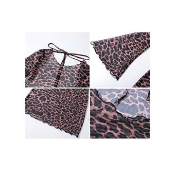 Cocoinsity Womens Party Dress Bodycon Long Sleeve Leopard Sheer Backless Mini Clubwear Dresses Leopard S