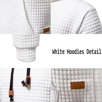 Mens Fashion Casual Hoodies Sweatshirt - Long Sleeve Hooded Sweaters Pullover Winter Clothes for Men White