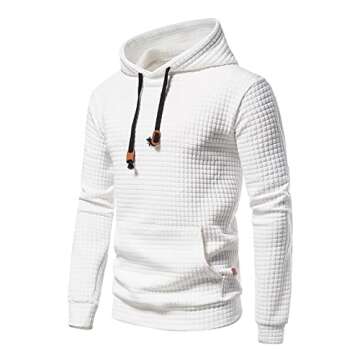 Mens Fashion Casual Hoodies Sweatshirt - Long Sleeve Hooded Sweaters Pullover Winter Clothes for Men White