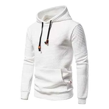 Mens Fashion Casual Hoodies Sweatshirt - Long Sleeve Hooded Sweaters Pullover Winter Clothes for Men White