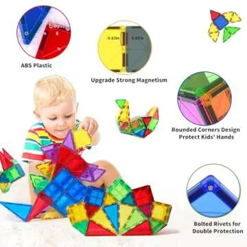 MAGBLOCK Magnetic Tiles Toys for Kids, 66PCS 3D Magnet Tile Building Blocks Construction Educational STEM Toys for Toddlers, Magnetic Blocks Learning Toys Gift for 3+ Year Old Boys and Girls