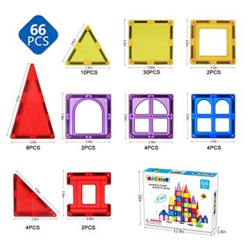 MAGBLOCK Magnetic Tiles Toys for Kids, 66PCS 3D Magnet Tile Building Blocks Construction Educational STEM Toys for Toddlers, Magnetic Blocks Learning Toys Gift for 3+ Year Old Boys and Girls