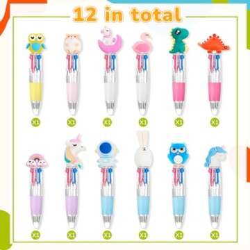 Humyoun 12 Pcs Multicolor Pen in One 4 in 1 Cute Pens Multicolor Fun Ballpoint Pen Colored Pens for Kids Mini Pens for Office Back to School Supplies Students Gift (Classic Style)
