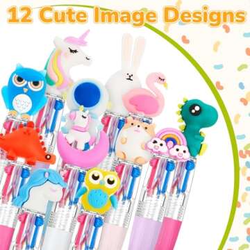 Humyoun 12 Pcs Multicolor Pen in One 4 in 1 Cute Pens Multicolor Fun Ballpoint Pen Colored Pens for Kids Mini Pens for Office Back to School Supplies Students Gift (Classic Style)