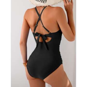 B2prity Women's One Piece Swimsuits Tummy Control Front Cross Bathing Suits Tie Back Slimming V Neck...