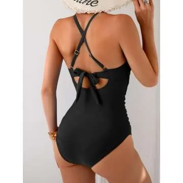 B2prity Women's One Piece Swimsuits Tummy Control Front Cross Bathing Suits Tie Back Slimming V Neck...