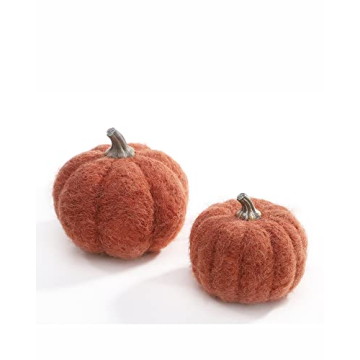 DN DECONATION Orange Pumpkin Decor, Fabric Pumpkin Set of 2, Faux Pumpkins as Table Centerpiece for ...