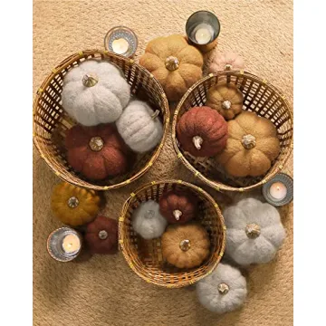 DN DECONATION Orange Pumpkin Decor, Fabric Pumpkin Set of 2, Faux Pumpkins as Table Centerpiece for Fall, Halloween, Wedding Parties Decoration, Wool Pumpkins as Gift for Friends, Families