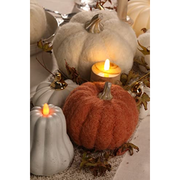 DN DECONATION Orange Pumpkin Decor, Fabric Pumpkin Set of 2, Faux Pumpkins as Table Centerpiece for Fall, Halloween, Wedding Parties Decoration, Wool Pumpkins as Gift for Friends, Families