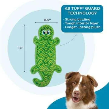 Outward Hound Durablez Tough Plush Squeaky Dog Toy, Gecko, Green, Large