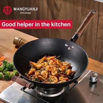 Wangyuanji Cast Iron Wok 13.4 inch for All Cooktops