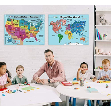 Educational MWB USA & World Maps for Kids | Durable & Fun