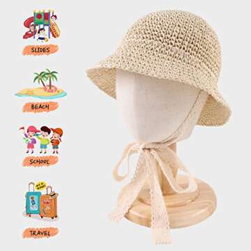 JANGANNSA Baby Girl Straw Hat Outdoor Baby Sun Protection Hats Summer Bowknot Beach Cap for Infant T...