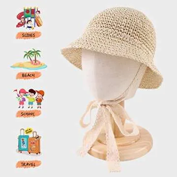 JANGANNSA Baby Girl Straw Hat Outdoor Baby Sun Protection Hats Summer Bowknot Beach Cap for Infant T...