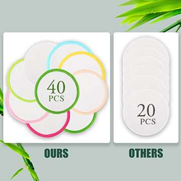XSEINO Reusable Makeup Remover Pads(40 Pack) with Washable Natural Bamboo Fiber Material,Natural Bamboo Cotton Pad,for All Skin Types